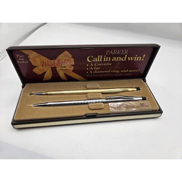 Vintage Parker Classic Gold And Silver Ball Pen Set Original Box Wishlist Game
